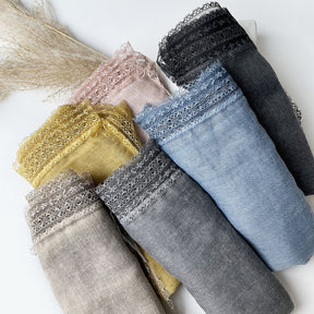 SS006  Plain Lightweight Lace Trim Polyester-Cotton Square Scarf