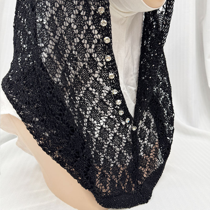 2133-895  Crystal-studded Shiny Thread Breathable Hollow-out Hijab Cap