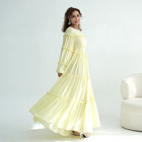 LR1161  Long Sleeve Tiered Ruffle Double Layer Dress