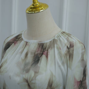 LR1338  Printed Double-Layer Chiffon Flare Sleeve Dress