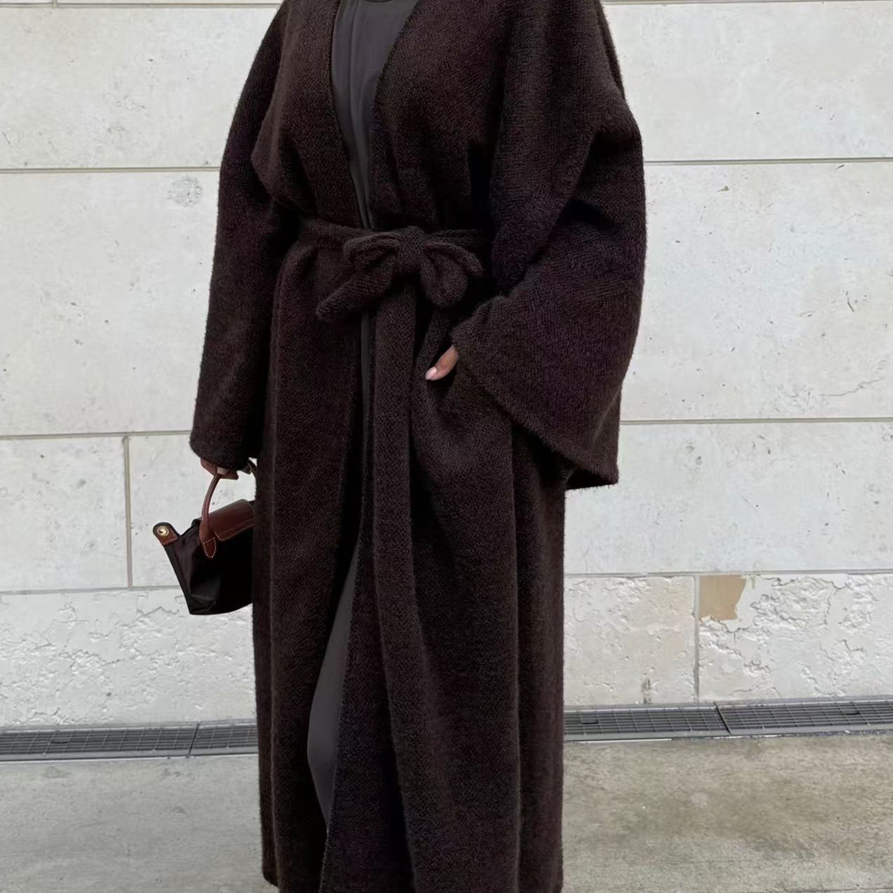 LR1125  Thick Winter Abaya Cardigan with Belt