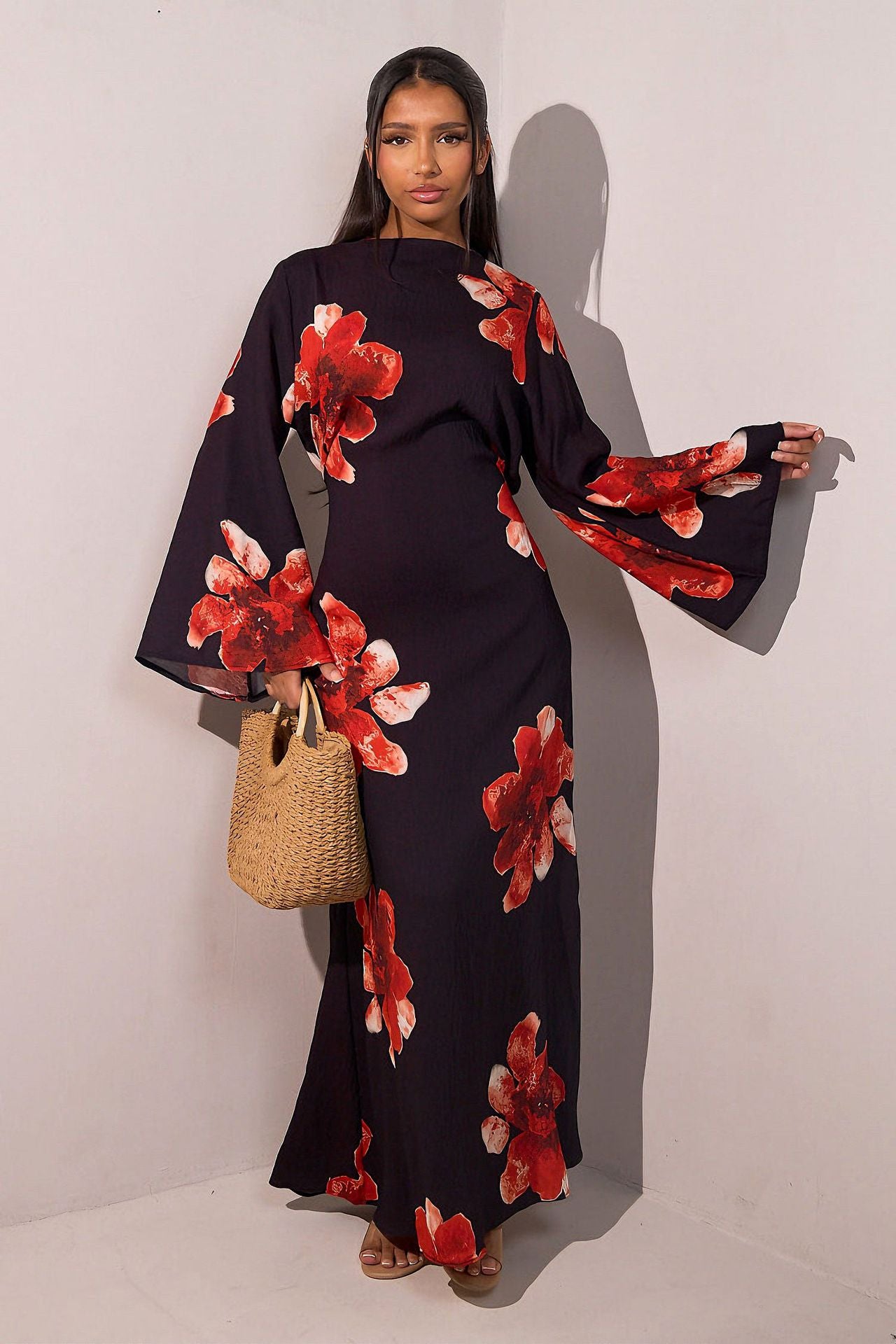 LR1063  Women's Printed Ankle-Length Dress with Slimming Waist