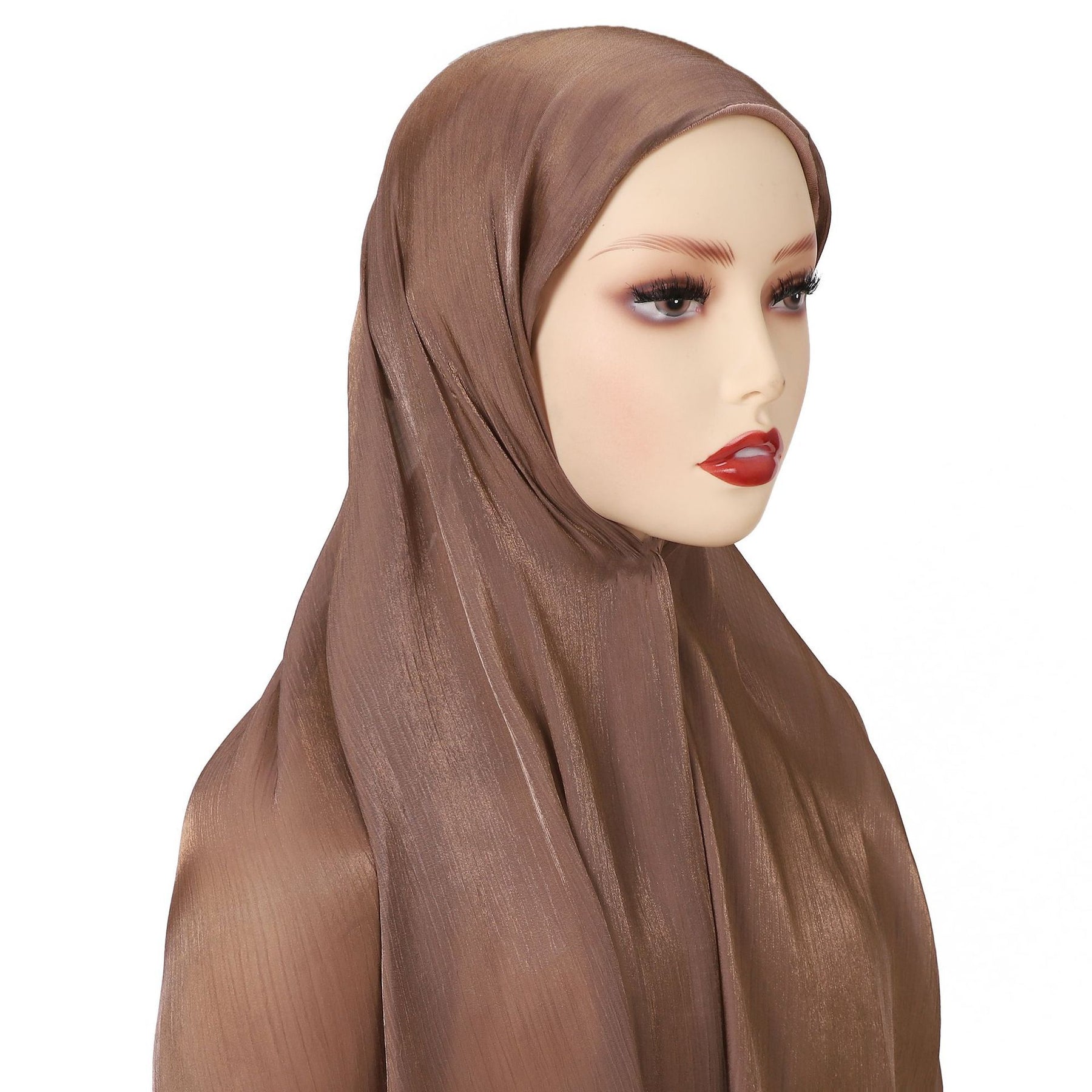 MSL355  Adjustable Cotton Jersey Muslim Cap+Island Satin Crepe Long Scarf