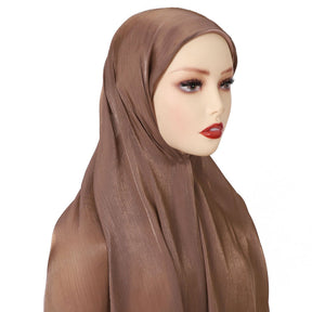 MSL355  Adjustable Cotton Jersey Muslim Cap+Island Satin Crepe Long Scarf
