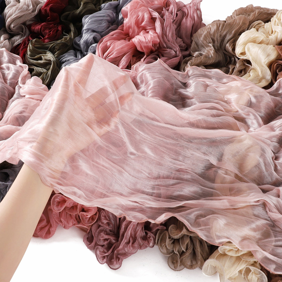 YZ327  Plain breathable glossy stretchy crinkled chiffon hijab