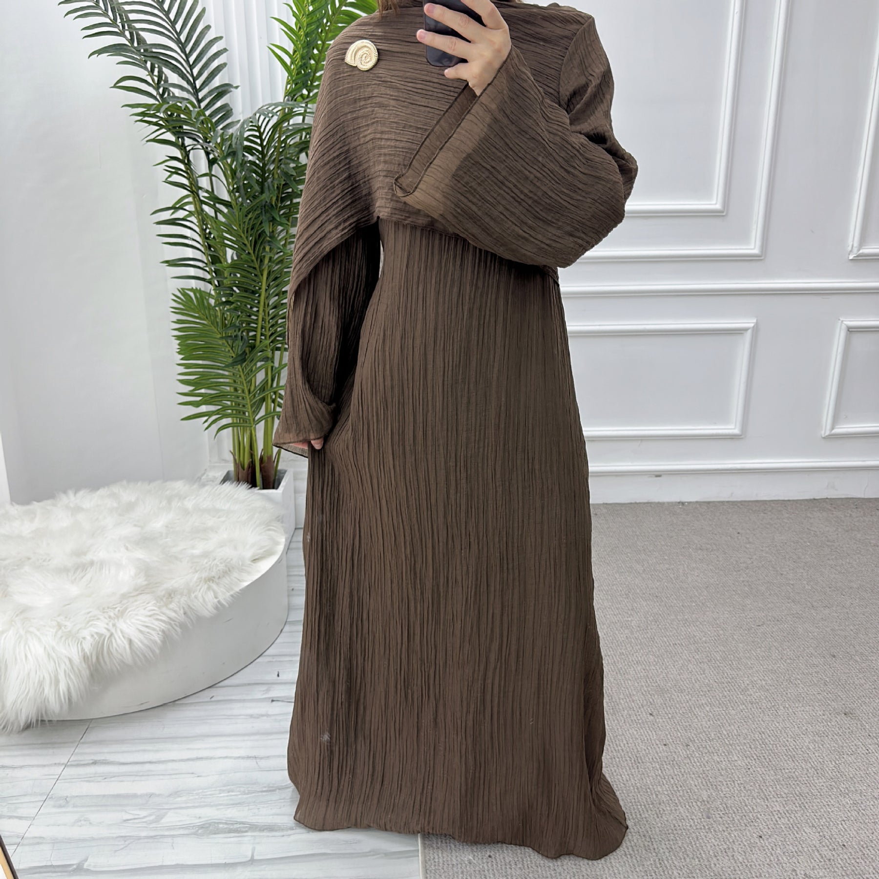 LR1088  Women's Plus Size Plain Double-Layer Ruffled Dress