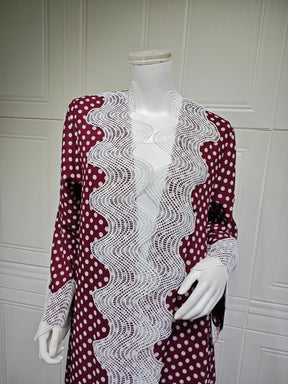 MQ297  Red Polka Dot Chiffon Wavy Lace Cardigan + Hijab Set