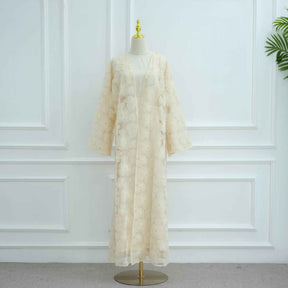 LR1069  3D Floral Beaded Cardigan Abaya