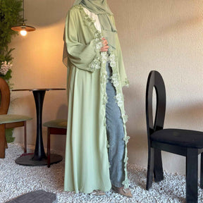 HBWT  Green Floral Abaya with Subtle Lace & a Coordinating Hijab