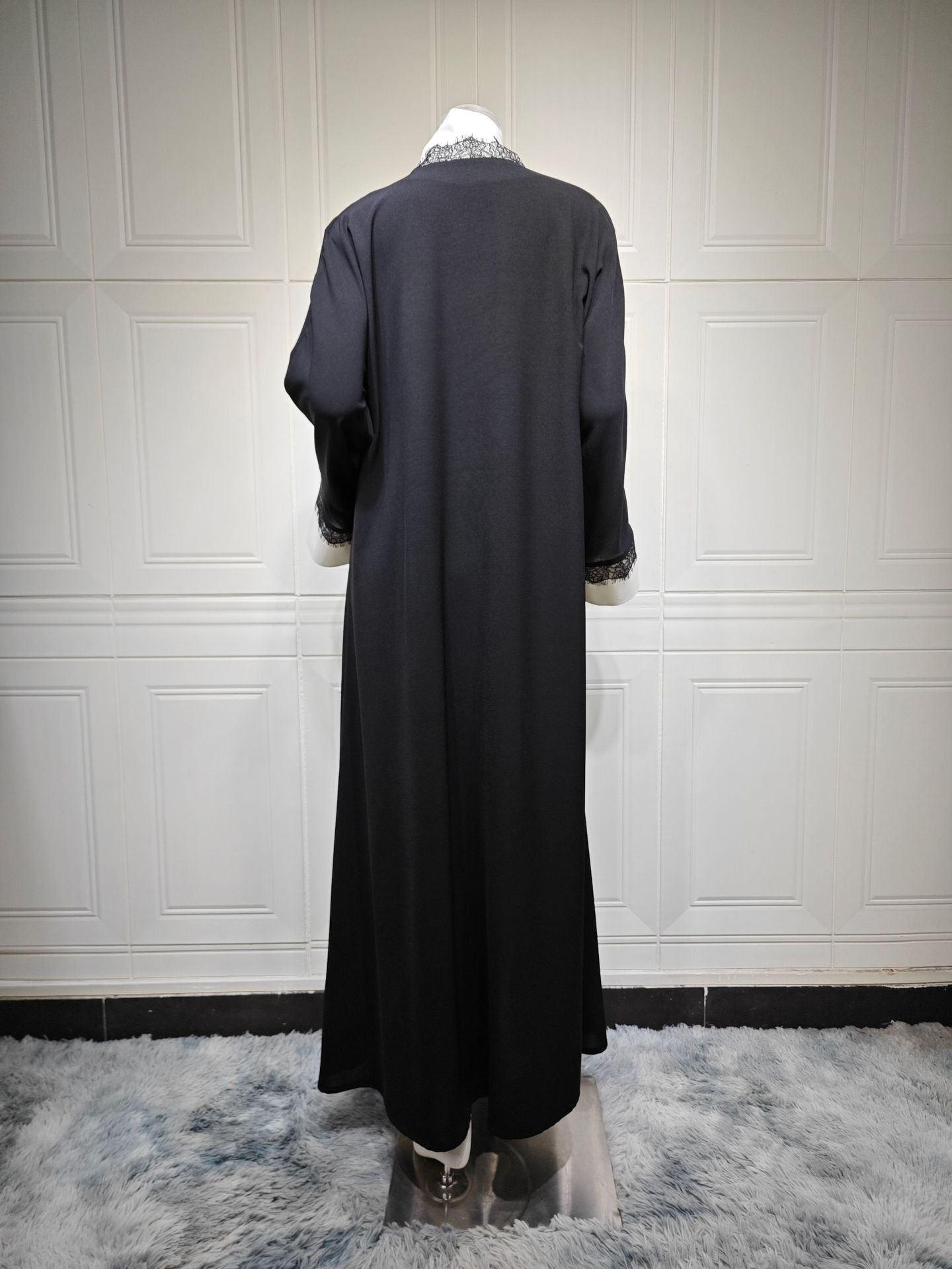 MQ266  Black Polyester Lace Patchwork Abaya