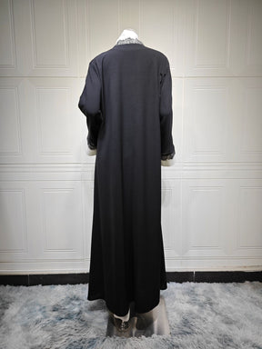 MQ266  Black Polyester Lace Patchwork Abaya