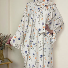 SMYH  Slim-fit Casual Long Versatile Printed Abaya + Hijab Set