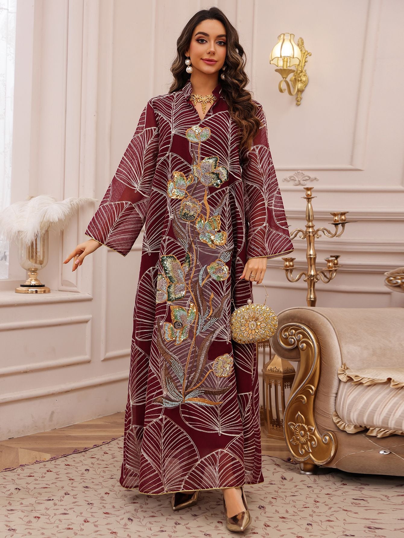 AB485  Mesh Embroidered Maxi Dress Ethnic Women's Clothing