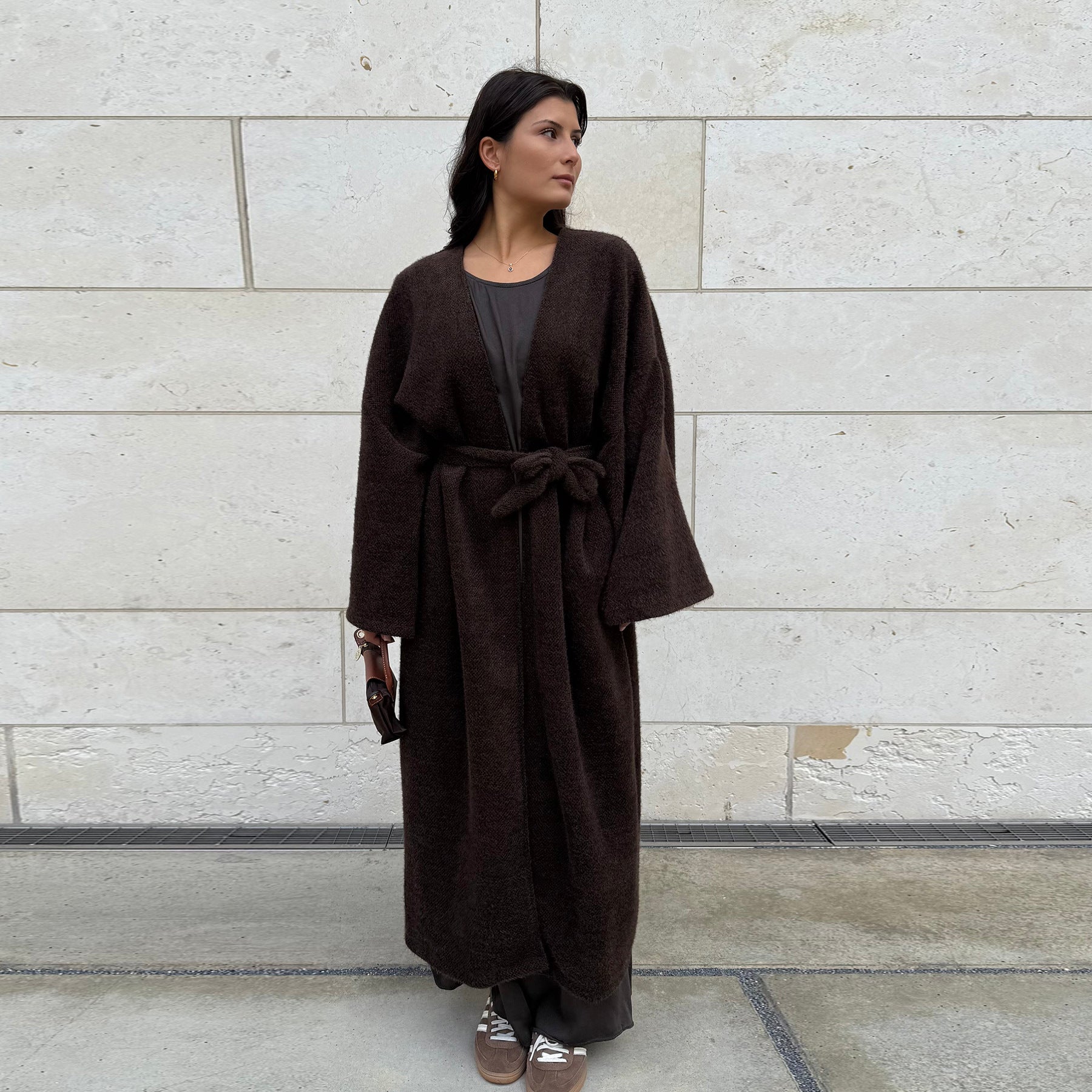 LR1125  Thick Winter Abaya Cardigan with Belt