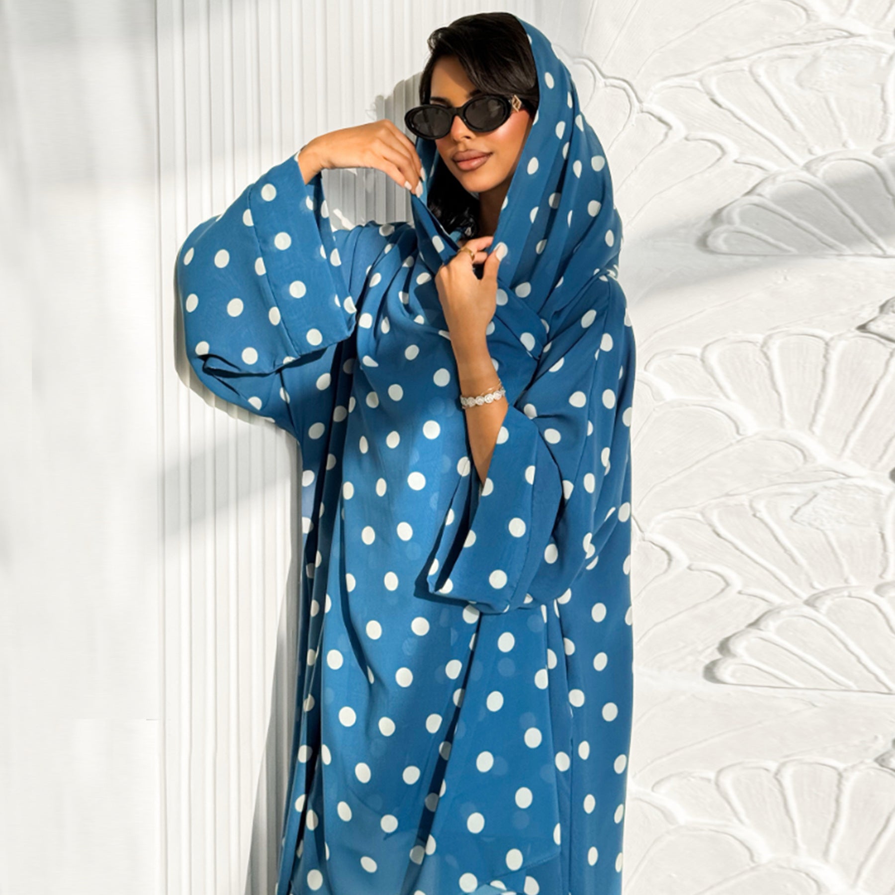LR1119  Women's Vibrant Polka Dot Cardigan & Hijab 2-Piece Set