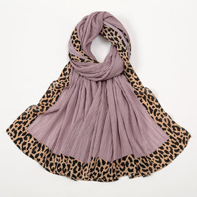 VS773 Hot sale new style leopard wrinkle polyester long scarf solid color headscarf