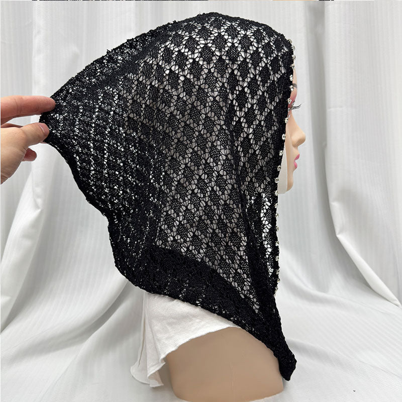 2133-895  Crystal-studded Shiny Thread Breathable Hollow-out Hijab Cap