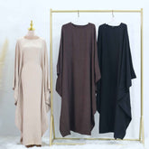 LR719 Abaya Dress with Draped Waist & Batwing Sleeves