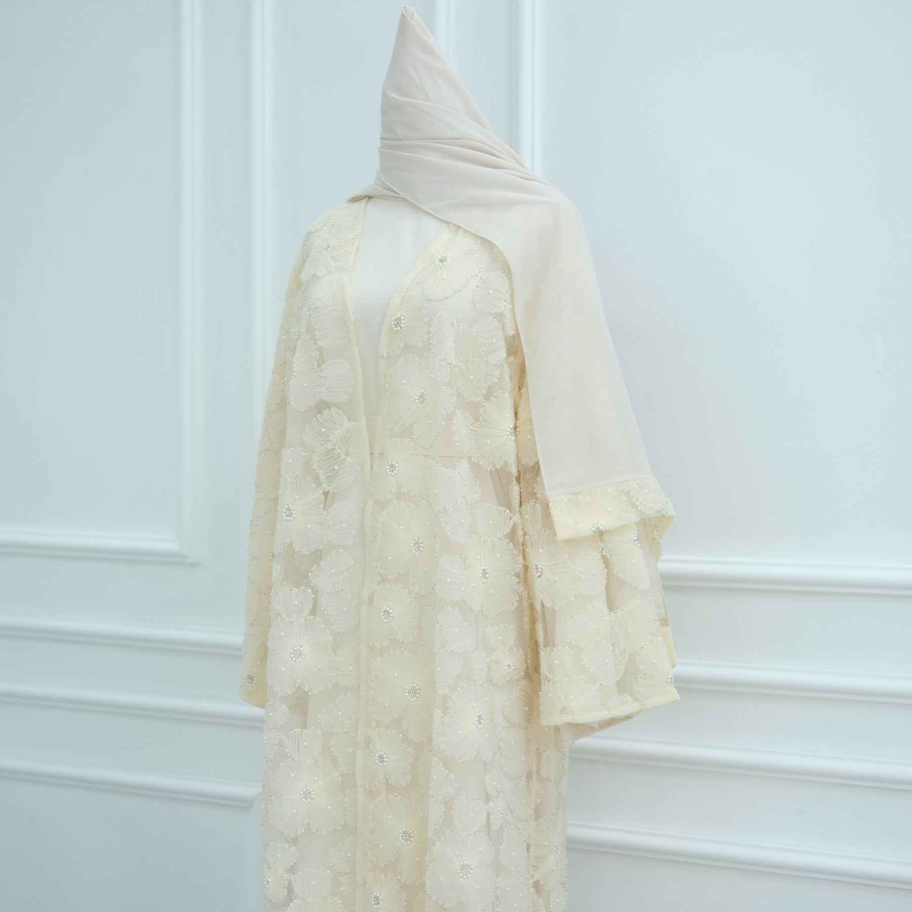 LR1069  3D Floral Beaded Cardigan Abaya