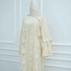 LR1069  3D Floral Beaded Cardigan Abaya