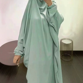 P103  Plain 2-Piece Loose Long Sleeve Top Hijab and Tied Pants Set