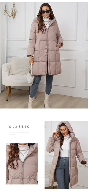 W1836  Women's Hooded Mid-Length Slim Winter Cotton-Padded Coat
