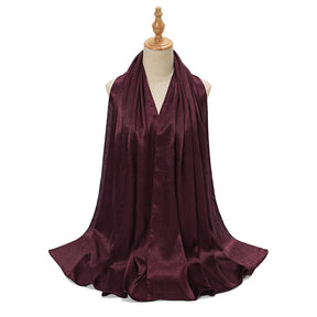 YW305  Malaysia new imitation silk smooth satin long scarf shawl pleated satin grab head covering scarf lady