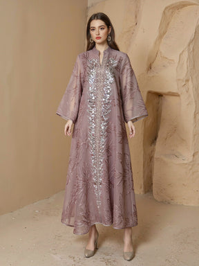 SMT169  Mesh dress with full embroidery