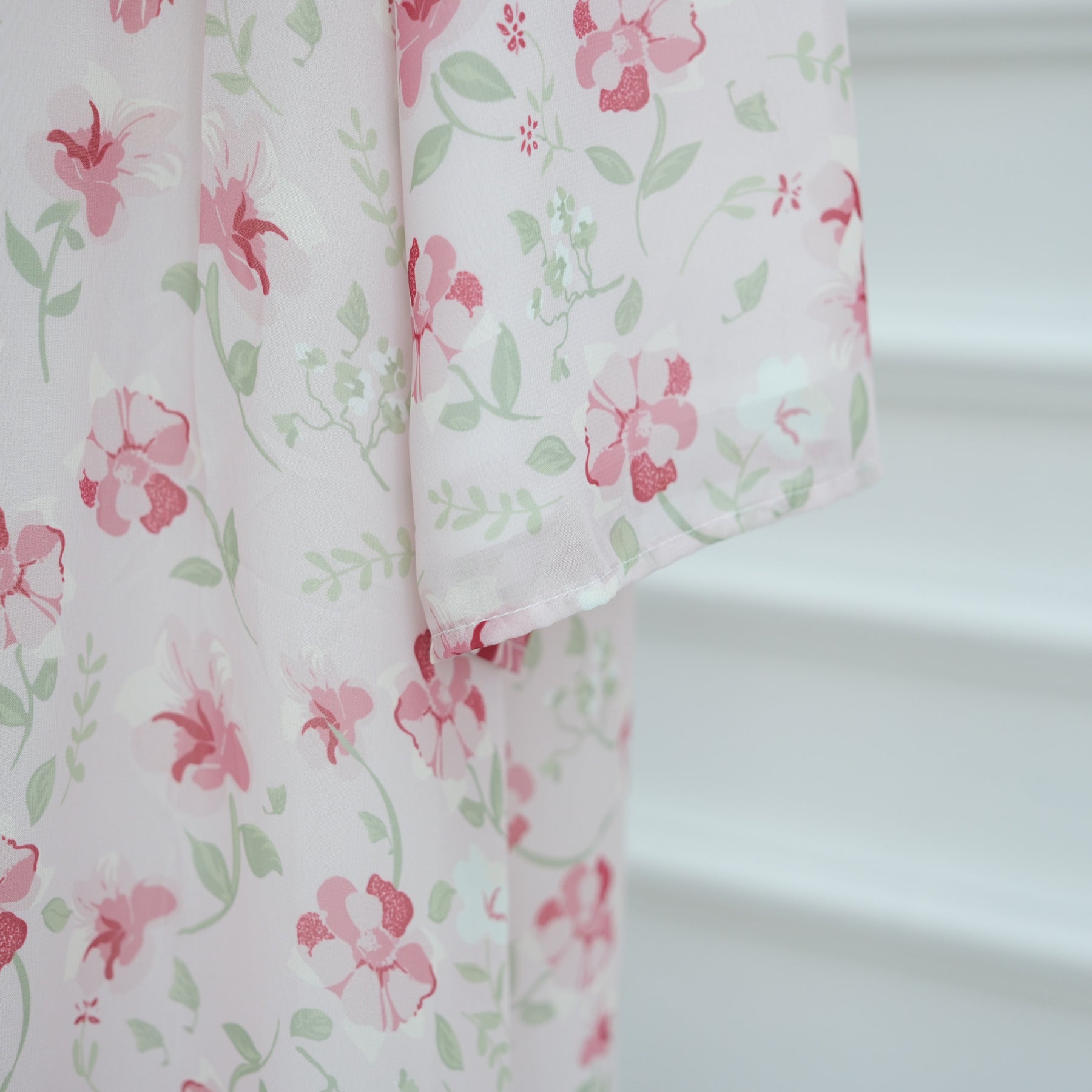 LR1067  Printed Chiffon Lined Open Abaya + Hijab Set