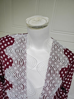 MQ297  Red Polka Dot Chiffon Wavy Lace Cardigan + Hijab Set