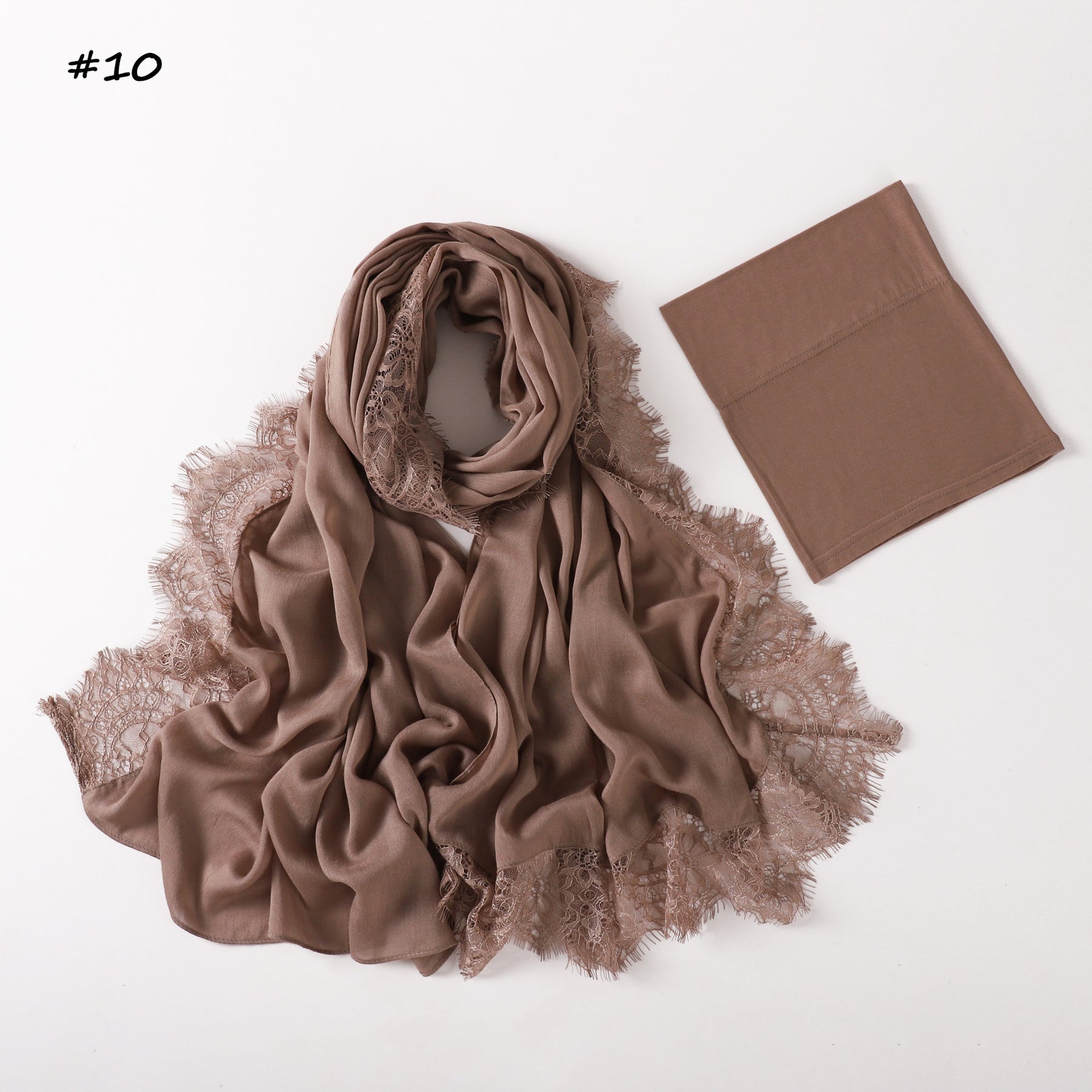 YZ347  Plain Modal Lace Hijab + Mercerized Cotton Tube Cap Set