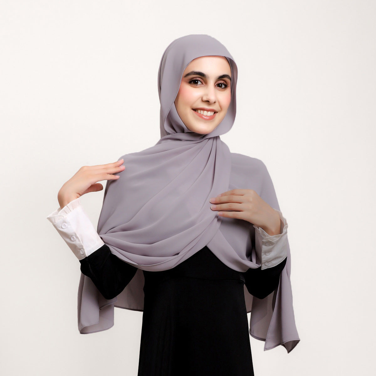 YZ316  Plain Silky Thick Chiffon Hijab with Built-in Magnetic Buckle and Matching Undercap