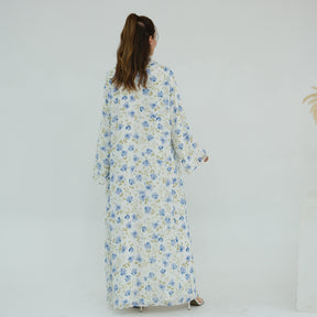 LR1067  Printed Chiffon Lined Open Abaya + Hijab Set