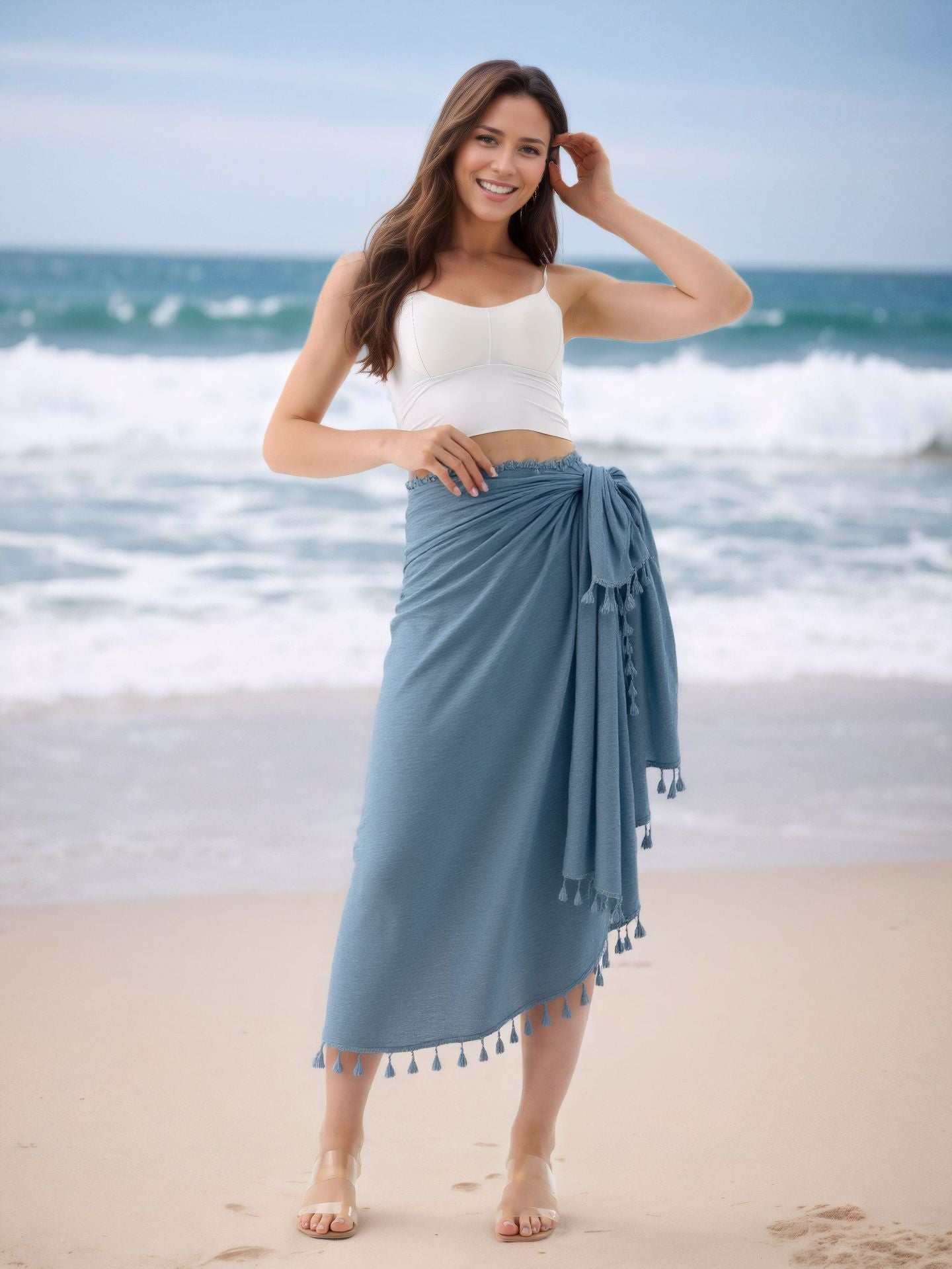 SL31  Half-length tassel shawl sun protection wrap skirt
