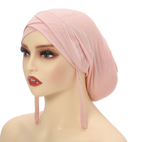 8094  Back tie women's adult headscarf hat four seasons style solid color cross-border daily all-match pullover hat Mu