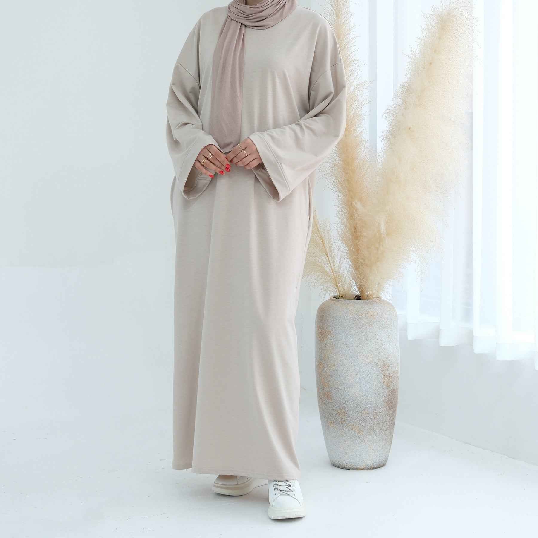 LR737  Plain Hooded Sweatshirt Abaya Dress