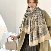 YR243  Leaf print faux cashmere scarf