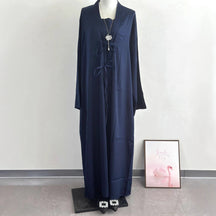 K113  Satin Tie-Front Open Abaya + Inner Dress Set - No Hijab
