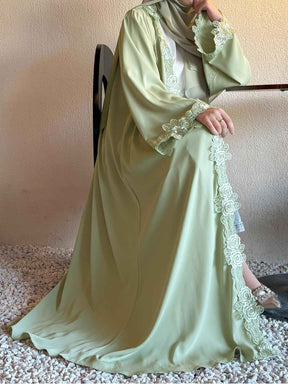 HBWT  Green Floral Abaya with Subtle Lace & a Coordinating Hijab