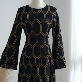 LR1095  Women's Plus Size Long Sleeve Full Embroidery Dress