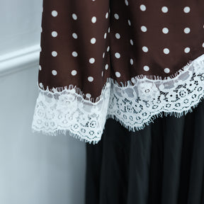 LR1357&LR1185  Lace Panel Polka Dot Polyester Top + Skirt Set