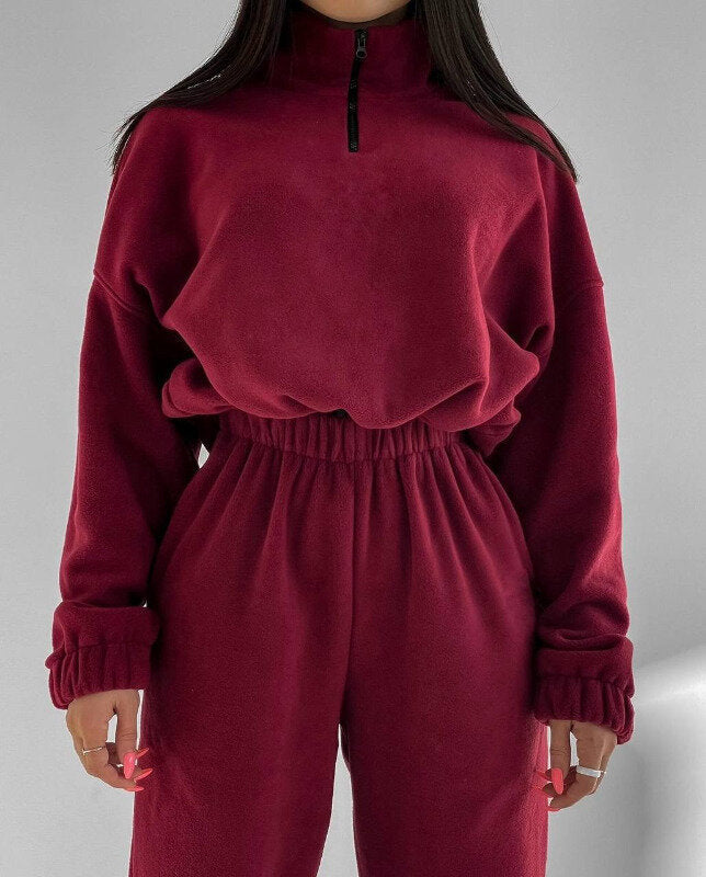 PP5972 Spring Autumn Plain Loose Zip Up Stand Collar Sweatsuit 2-Piece Set Abaya