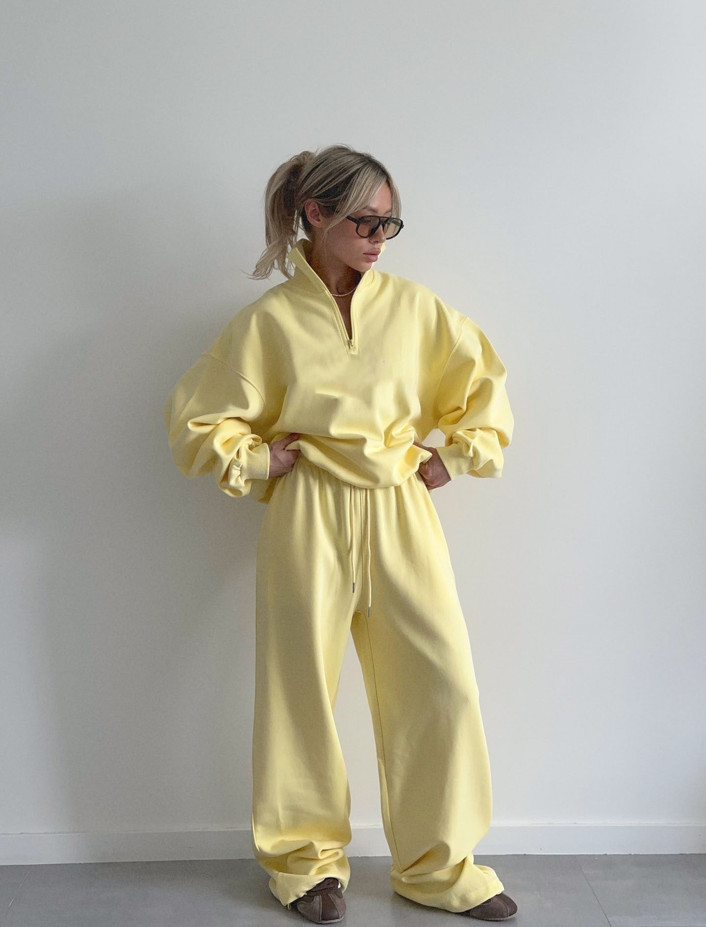 C56300  Women's Oversized Half-Zip Sweatshirt & Drawstring Sweatpants Set