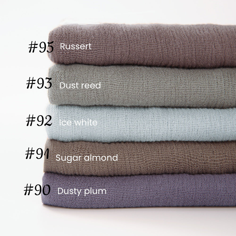 WJA79  Plain natural crinkle cotton hijab with fringes on both ends