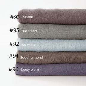 WJA79  Plain natural crinkle cotton hijab with fringes on both ends