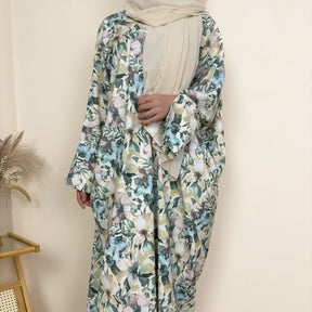 SMYH  Slim-fit Casual Long Versatile Printed Abaya + Hijab Set