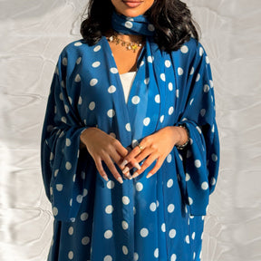 LR1119  Women's Vibrant Polka Dot Cardigan & Hijab 2-Piece Set