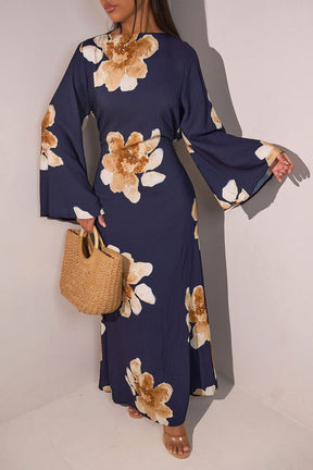 LR1063  Women's Printed Ankle-Length Dress with Slimming Waist