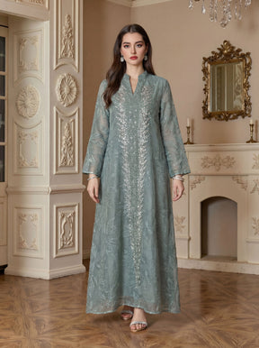 SMT169  Mesh dress with full embroidery