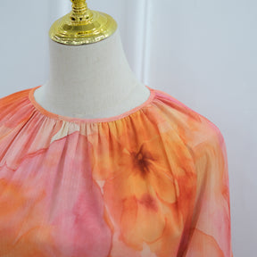 LR1338  Printed Double-Layer Chiffon Flare Sleeve Dress